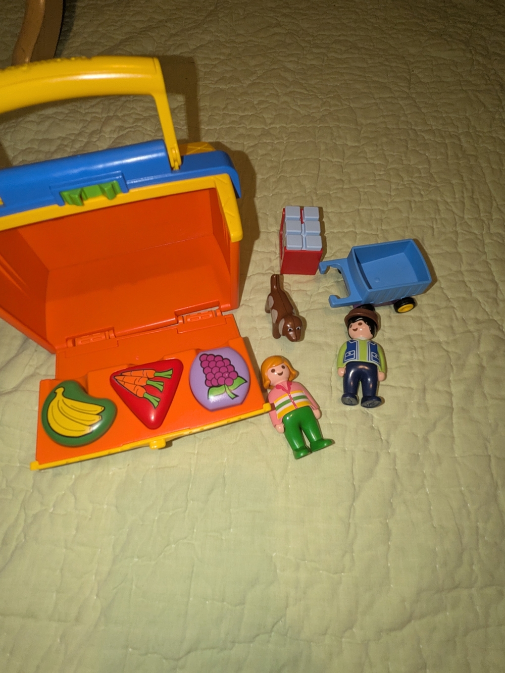 Playmobil-Inspired Kids Carry Playset with Orange Case and Blue Cart